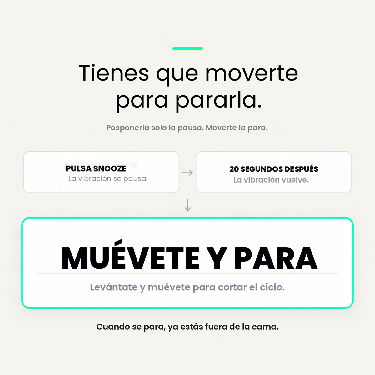 Muévete para parar la vibración. Camina 15 pasos como mínimo para detener la repetición.