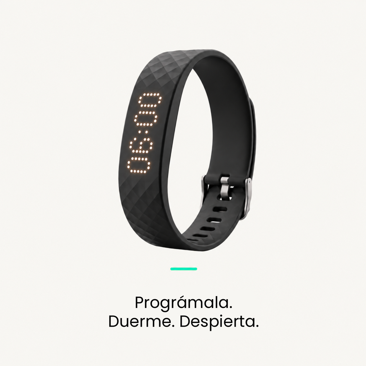 Pulsera de alarma vibratoria WakeVibe en ángulo sobre un fondo liso